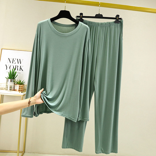 Long-Sleeved Pajamas for Men, Summer Modal Thin Loose Large Size Suit, Air-Conditioned Clothing, Casual Long Pants, Spring and Autumn Home Wear