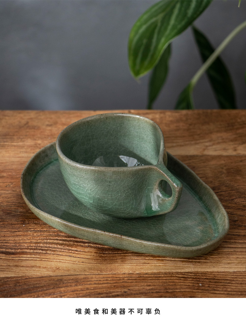 Nostalgic retro green coffee cups and saucers suit Japanese character hand made coffee cup places ceramic keller cup