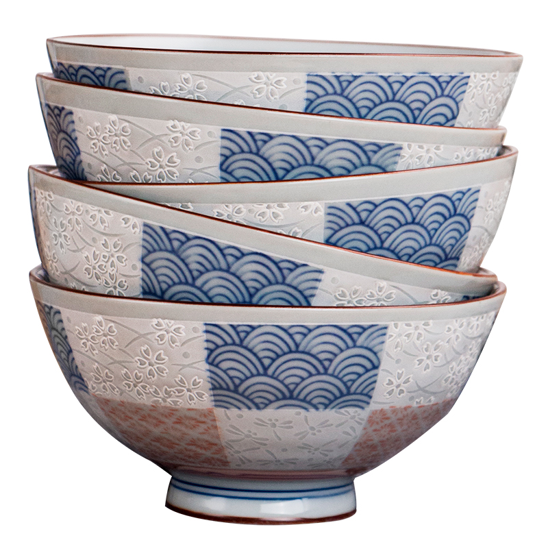 Meinung burn bowl household rice bowls Japanese imported from Japan and the wind ripples of blue and white porcelain bowl set gift box