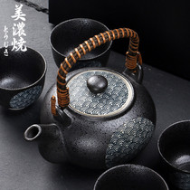 Mei thick burning kung fu tea set tea ceremony set home retro ceramic Japanese tea set set one pot four cup set