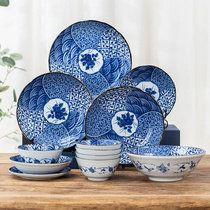 Meitsu Japanese imported blue and white ceramic bowl set home simple personality Japanese dishes plate combination tableware