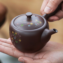 Mei thick burning Japanese imported emergency purple mud pure hand-made side pot teapot tea brewing home kung fu tea tea set