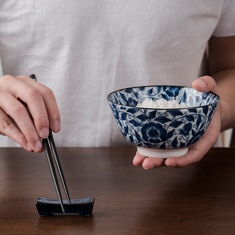 Imported from Japan ancient dyed blue bowl ceramic household individual move under the glaze color restoring ancient ways Japanese eat bowl size