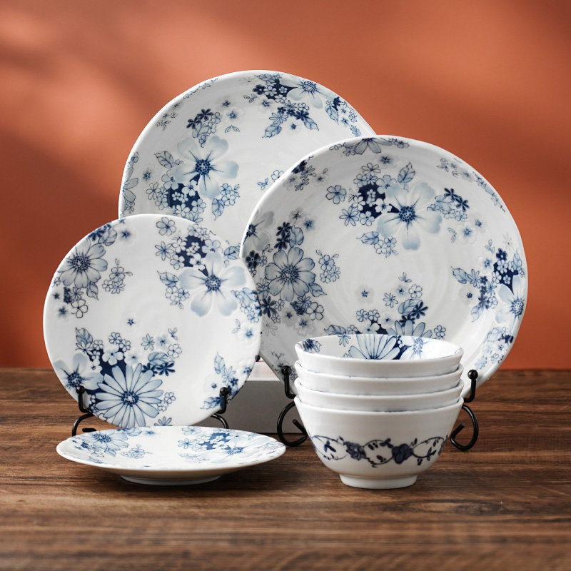 Japanese ceramic tableware suit household blue flower simple dish dish combination of Japanese dishes