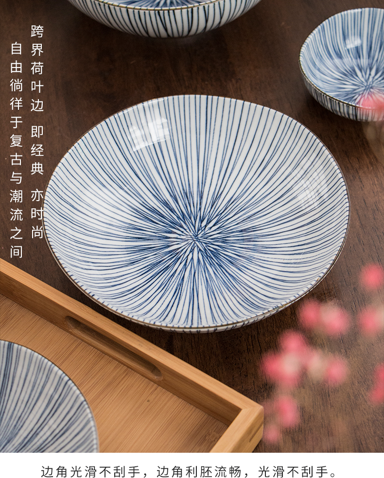 Blue and white porcelain ten grass lines imported from Japan Japanese combination of household move dishes butterfly light key-2 luxury plate suit