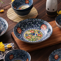 Mei thick burning Japanese imported ceramic tableware retro light luxury palace style red flower bird soup bowl rice bowl plate home
