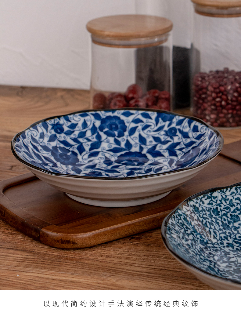 Classic and Japan imports under the glaze color combination of blue and white decorative household individuality creative ceramic bowl dish dish suits for