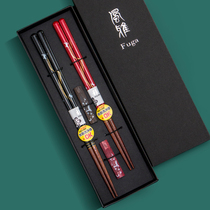 Mei thick burning Japanese style and wind natural wooden chopsticks anti-mold and high-temperature couple chopsticks home high-end gift box set
