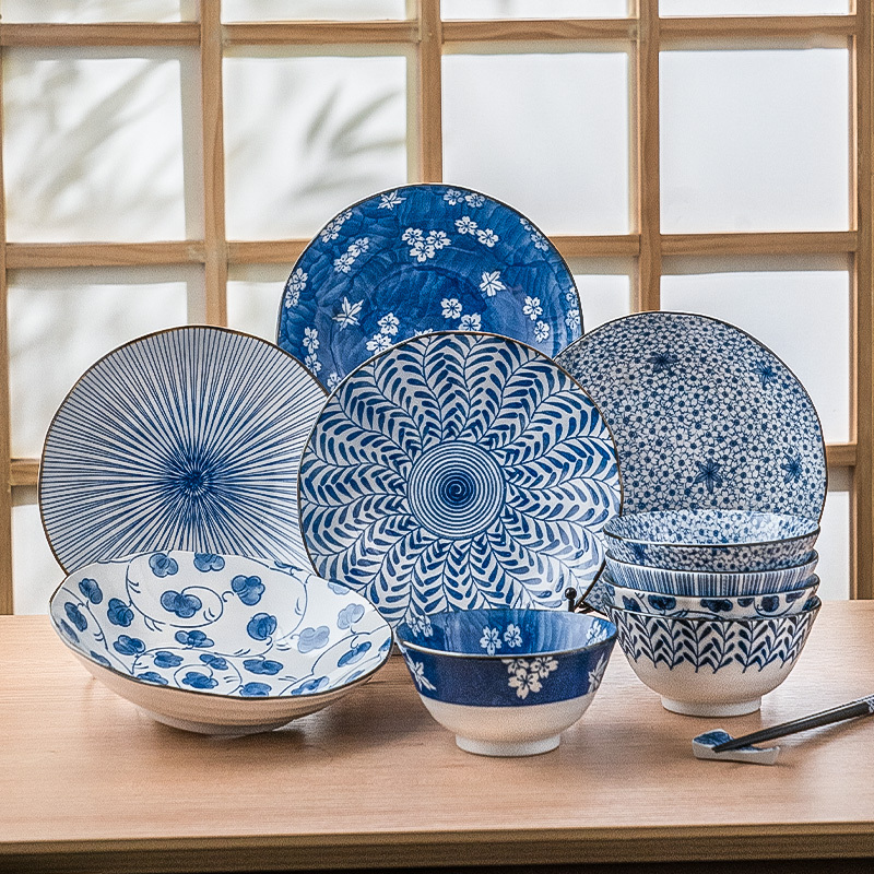Meino-Yaki Japanese Imported Bowl and Plate Set for Home Use, Creative Japanese-Style Tableware, Ceramic Underglaze Color Rice Bowls and Plates Meino-Yaki Japanese Imported Bowl and Plate Set for Home Use, Creative Japanese-Style Tableware, Ceramic Underglaze Color Rice Bowls and Plates