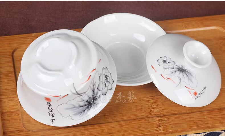 Chén bát trà chén bát ba bát Jingdezhen màu xanh và trắng sứ trắng sứ bao gồm bát trà tôn trọng tách trà phụ kiện trà đạo trà chuẩn bị - Trà sứ bộ ấm pha trà hoa cúc