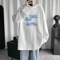 White long-sleeved T-shirt mens spring and autumn ins tide Harajuku style students loose round neck bottoming shirt mens pure cotton inner T-shirt