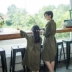 Mùa thu 2018 mới phần lưới màu đỏ quân đội phiên bản màu xanh lá cây của gia đình được trang bị áo choàng bằng vải bố mẹ và áo dài cho mẹ và áo khoác nữ