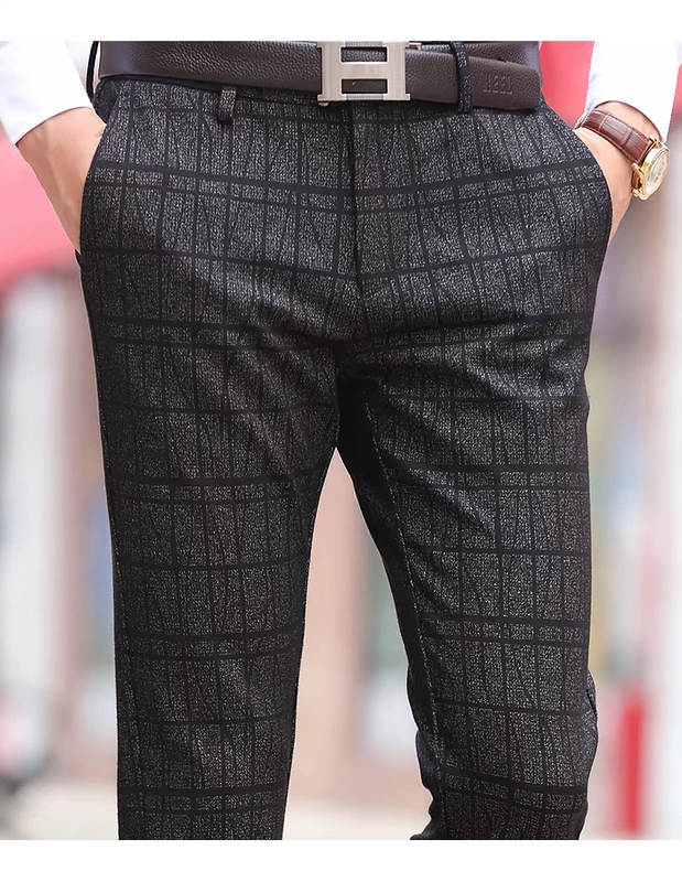 Marlow nam kinh doanh quần âu nam mùa xuân và mùa thu kẻ sọc thẳng phù hợp với quần polyester sợi tb quần nam - Quần tây thường