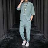 Летний комплект, трендовая рубашка для мальчиков, из хлопка и льна, китайский стиль