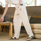 Летние тонкие дышащие штаны для отдыха, китайский стиль, из хлопка и льна, свободный прямой крой