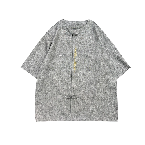 Летняя ретро шелковая рубашка, футболка, китайский стиль, свободный крой