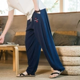 Летние тонкие дышащие штаны для отдыха, китайский стиль, из хлопка и льна, свободный прямой крой