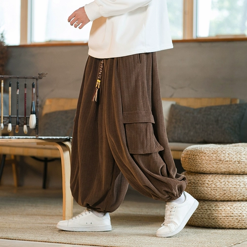 Вельветовые демисезонные спортивные ретро штаны, китайский стиль, оверсайз, свободный крой