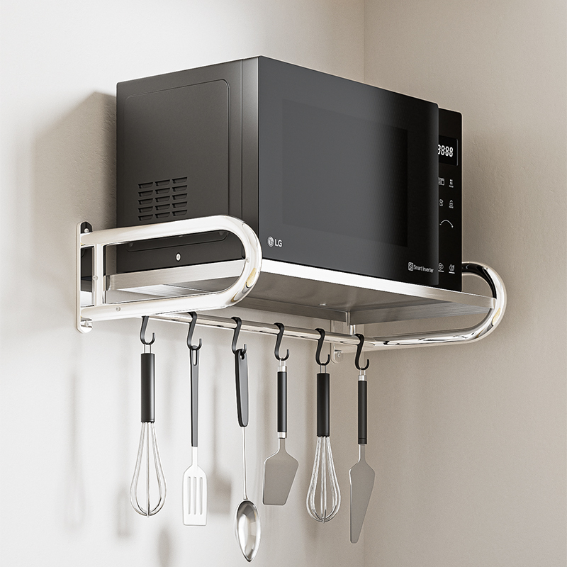 Microwave Oven Shelf Storage Rack Wall-Mounted 304 Stainless Steel Kitchen Oven Bracket Wall Double-Layer Storage Rack
