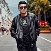 Mùa xuân và mùa thu áo khoác da nam size lớn cộng với phân bón XL áo khoác ngoài chất béo áo sơ mi nam chất béo lỏng lẻo