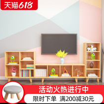 Nordic TV cabinet Simple modern coffee table TV cabinet combination Living room set Small apartment mini solid wood TV cabinet