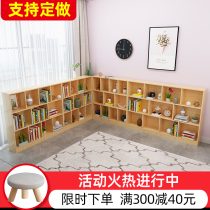 Solid wood childrens bookshelf bookcase shelf Picture book stand Floor-to-ceiling simple household student living room pine cabinet customization