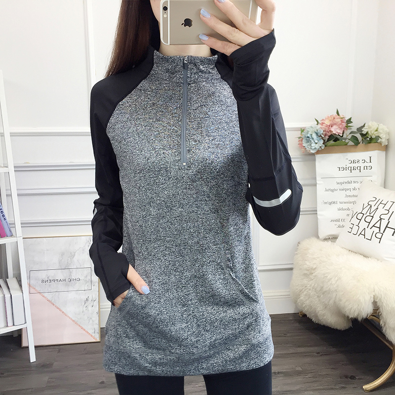 Large-yard fitness speed dry sleeve T-shirt spring and autumn outdoor sports running strength and sweat pocket sweater