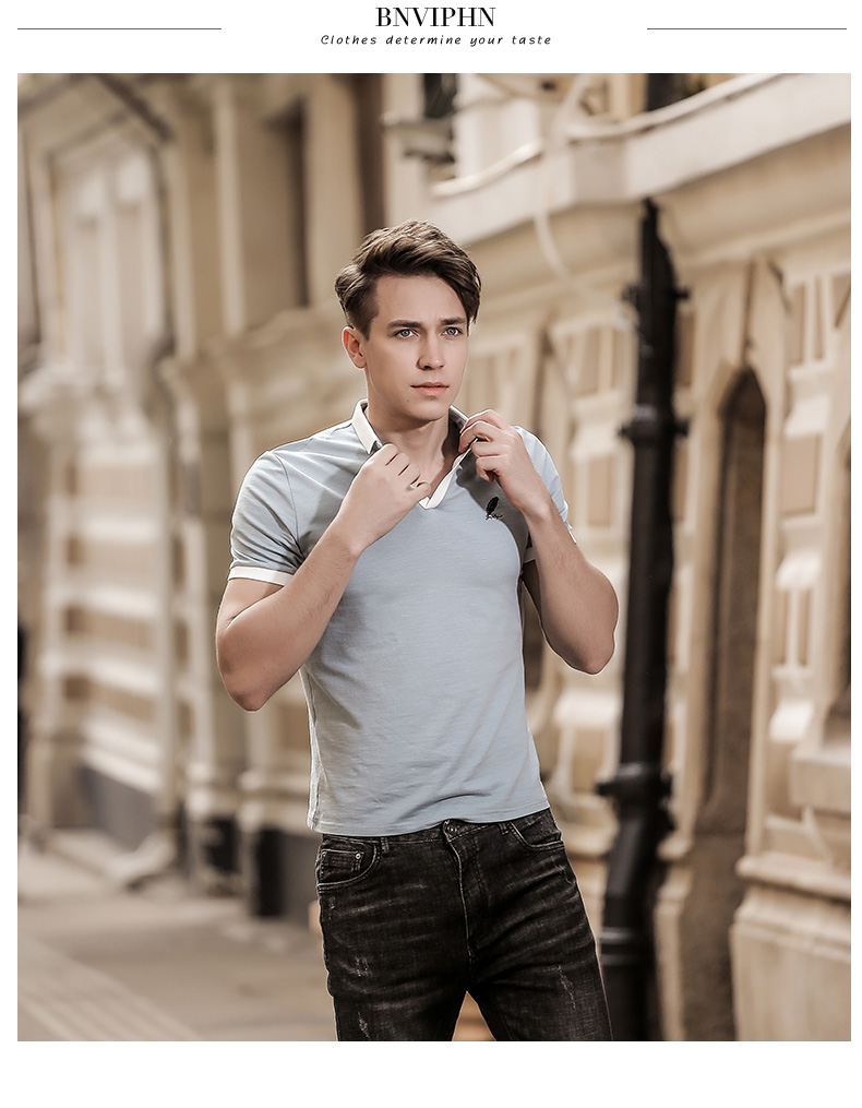 BNVIPHN Bingham nam 2018 hè mới giản dị cổ áo cotton mỏng tay áo polo ngắn tay nam polo trắng