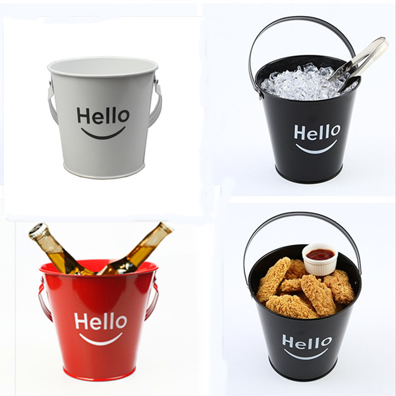 Ins-Style Popular Ice Bucket Stainless Steel Tableware Snack Bucket Hello Ice Cube Bucket Mini Storage Bucket Desktop Trash Can
