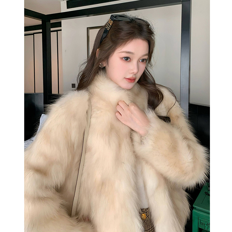 Fox Fur Smudged Fur Coat for Women 2026 Winter New Style High-End Short Stand-Up Collar Coat for Petite Women
