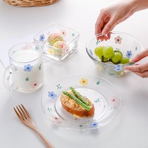 Japanese and Korean Hyuna small flower tableware set glass bowl glass bowl glass plate ins feng shui Cup cute girl heart Cup