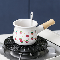 BOBAO original small daisy enamel milk pan cute strawberry single-handle pan baby covegan electric stove gas universal