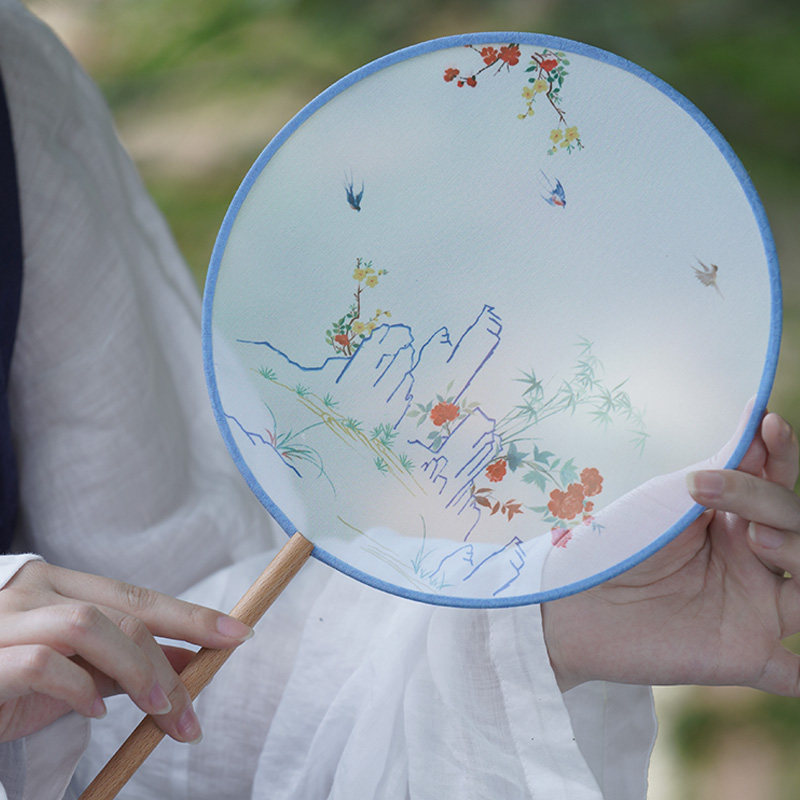 Poetry & Bamboo Ancient Wind Regiment Fan Imitation Komfu Flowers Birds Fan Hanfu Qipao China Wind Female Classical Dance Silk Through Palace Fan