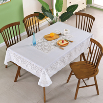 Japanese white tablecloth pvc waterproof tablecloth rectangular household lace tablecloth plastic table tablecloth