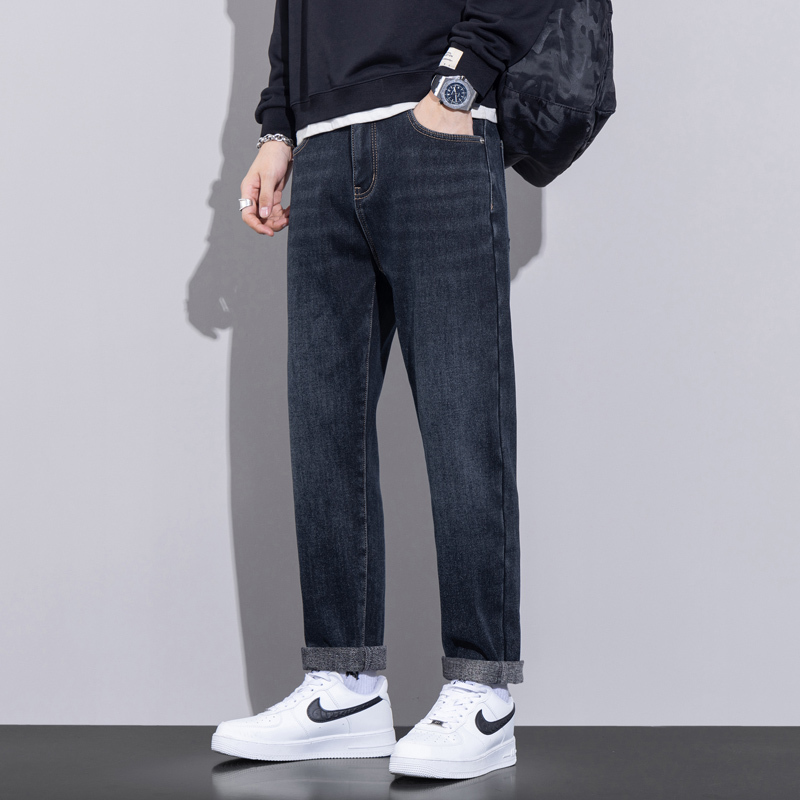 2026 New Style Dark Blue Fleece-Lined Jeans with Button Closure, Slim Fit, Casual Straight-Leg, Slightly Tapered, Versatile Jeans 2026 New Style Dark Blue Fleece-Lined Jeans with Button Closure, Slim Fit, Casual Straight-Leg, Slightly Tapered, Versatile Jeans