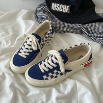 ins side label check Hong Kong taste ulzzang College new Korean edition student board shoes female couple versatile canvas shoes