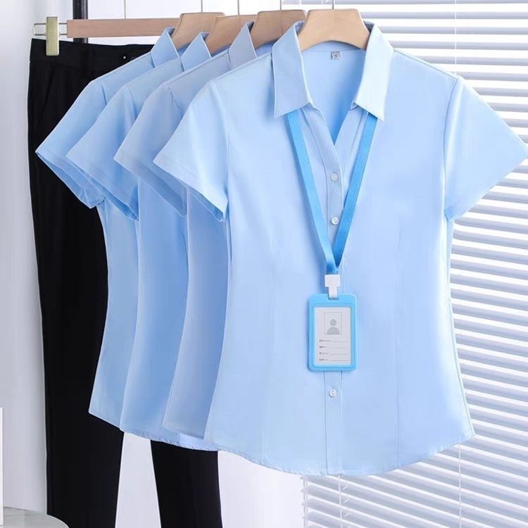 White Short-Sleeved Shirt for Women, Professional Summer 2024 New Style, V-Neck, Commuting Formal Workwear, Long-Sleeved Elegant Shirt White Short-Sleeved Shirt for Women, Professional Summer 2024 New Style, V-Neck, Commuting Formal Workwear, Long-Sleeved Elegant Shirt