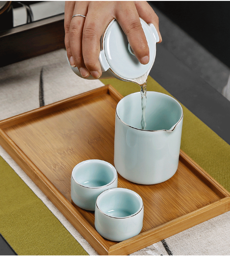 The Crack of a pot of 2 cup travel celadon dry mercifully tea suit portable package 2 people onboard kunfu tea tea