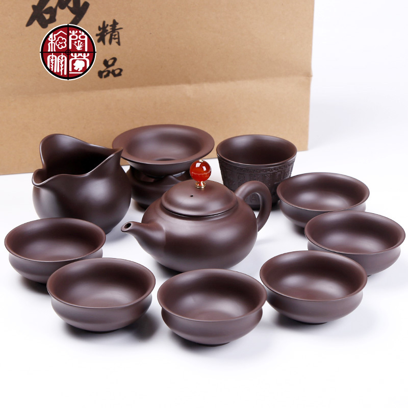 Violet arenaceous kung fu tea set home sitting room is contracted and I 6 people make tea with a complete set of the teapot teacup office