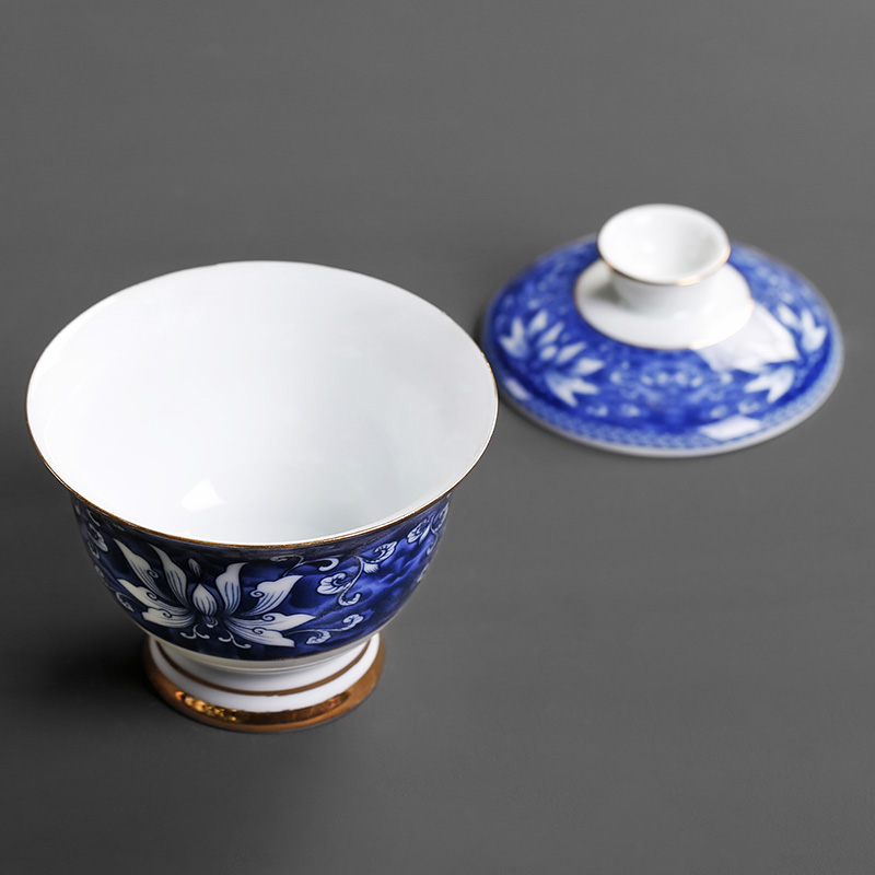 Tureen hand - made ceramic blue thin foetus move creative vintage tea art kung fu tea hand grasp tea cup of tea