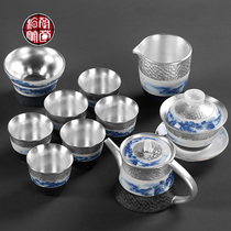 Gilt silver Kung Fu tea set gift box set Teapot Office gift high-end gift home living room housewarming gift