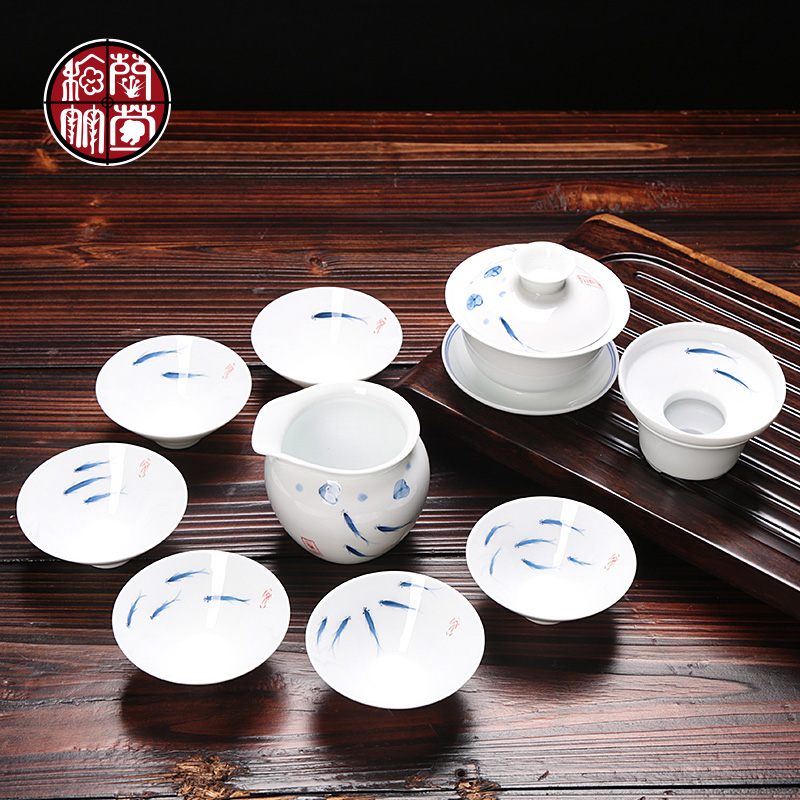 Thin foetus hand - made kung fu tea sets creative move ceramic cups household combination of I and contracted tea six people
