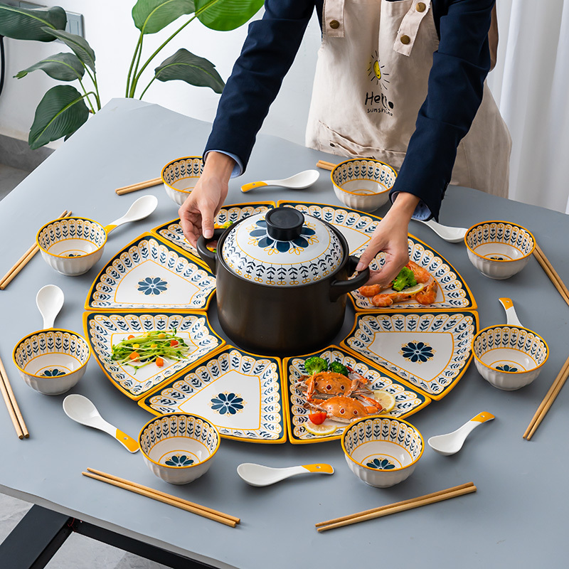 Scandinavian Dinner Plate Ceramic Household Bowl and Plate Set Creative Presentation Family New Year Reunion Platter Round Table Plate Scandinavian Dinner Plate Ceramic Household Bowl and Plate Set Creative Presentation Family New Year Reunion Platter Round Table Plate