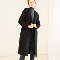 2018 mới 100 chiếc áo khoác len màu đen len nữ handmade đôi áo len dài hai mặt mùa thu đông áo khoác len