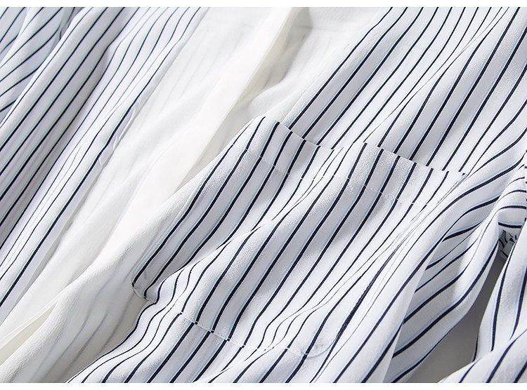 春秋装新款真丝衬衫口袋小立领条纹小心机衬衣拼色通勤休闲上衣女详情26