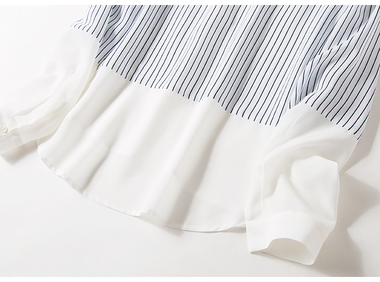 春秋装新款真丝衬衫口袋小立领条纹小心机衬衣拼色通勤休闲上衣女详情35