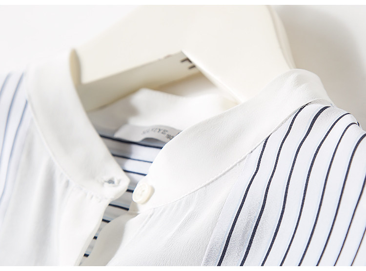 春秋装新款真丝衬衫口袋小立领条纹小心机衬衣拼色通勤休闲上衣女详情22