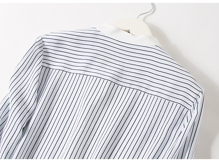 春秋装新款真丝衬衫口袋小立领条纹小心机衬衣拼色通勤休闲上衣女详情7