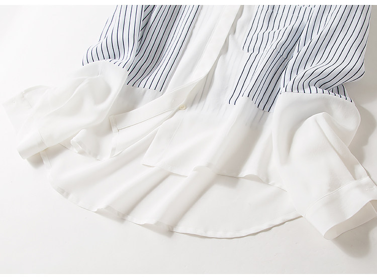 春秋装新款真丝衬衫口袋小立领条纹小心机衬衣拼色通勤休闲上衣女详情28