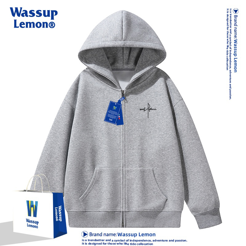 Wassup Lemon Heavyweight 460g Hooded Cardigan Sweatshirt for Men and Women, Loose and Fleece-Lined Casual Thick Jacket for Autumn and Winter
